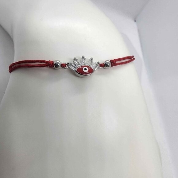 Sterling Silver 925 Red Evil Eye Design With Red String Bracelet - Picture 2 of 3